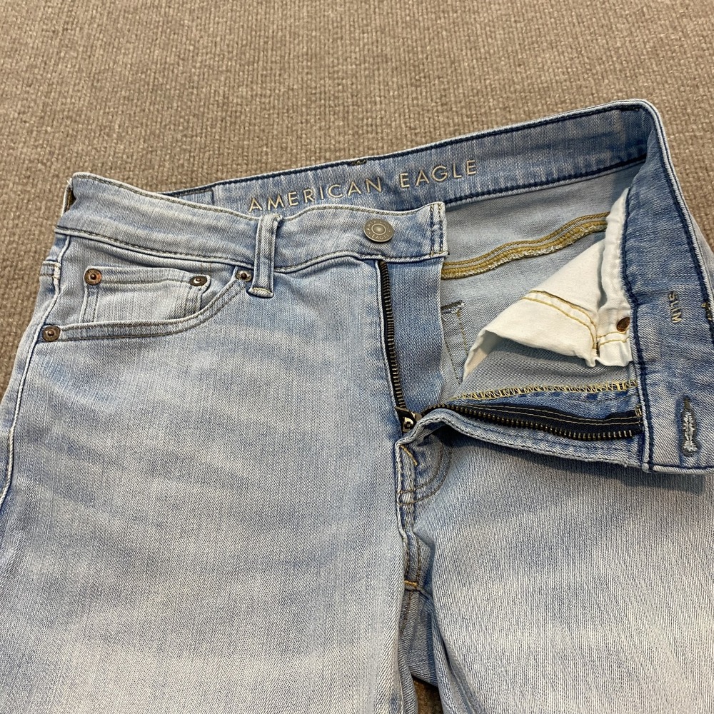 American Eagle Next Level Flex Slim Straight Jeans Mens 30x29 Light Blue Denim